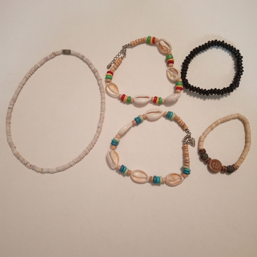 #303.  5 Piece Necklace, Bracelet And Anklet Shell Bundle